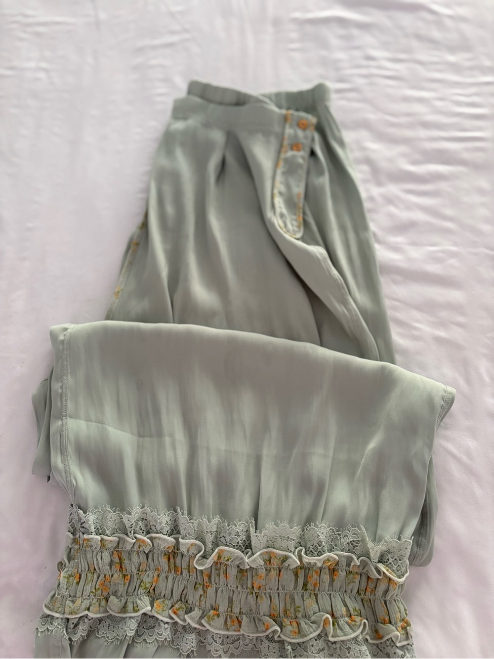 NWT Intimately by Free People Sea Foam Combo Ruffle Two-Piece Lounge Set - Picture 3 of 7